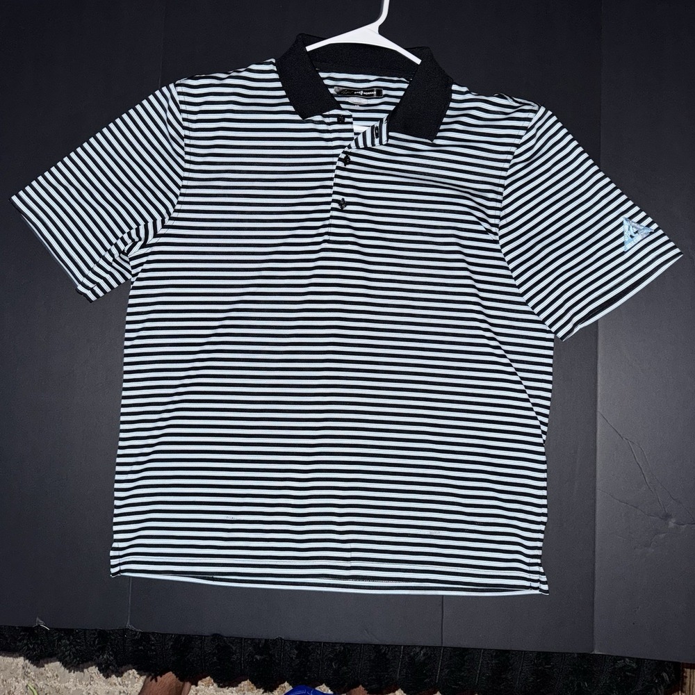 Men's Large Greg Norman Play Dry Golf Polo Black Blue Pine Creek Golf Club TN